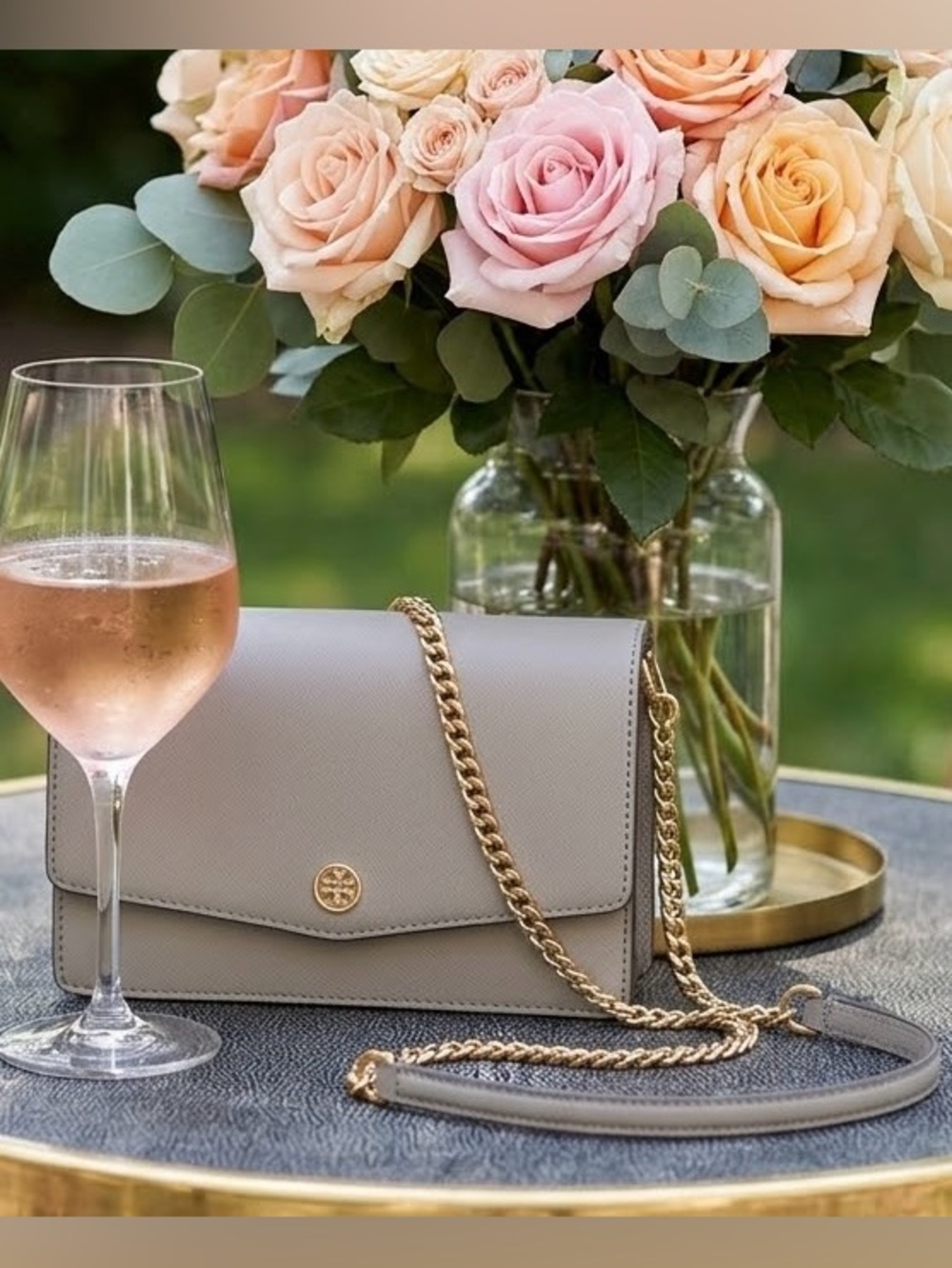 Tory Burch Robinson Convertible Shoulder Crossbody Grey Saffiano Leather Bag